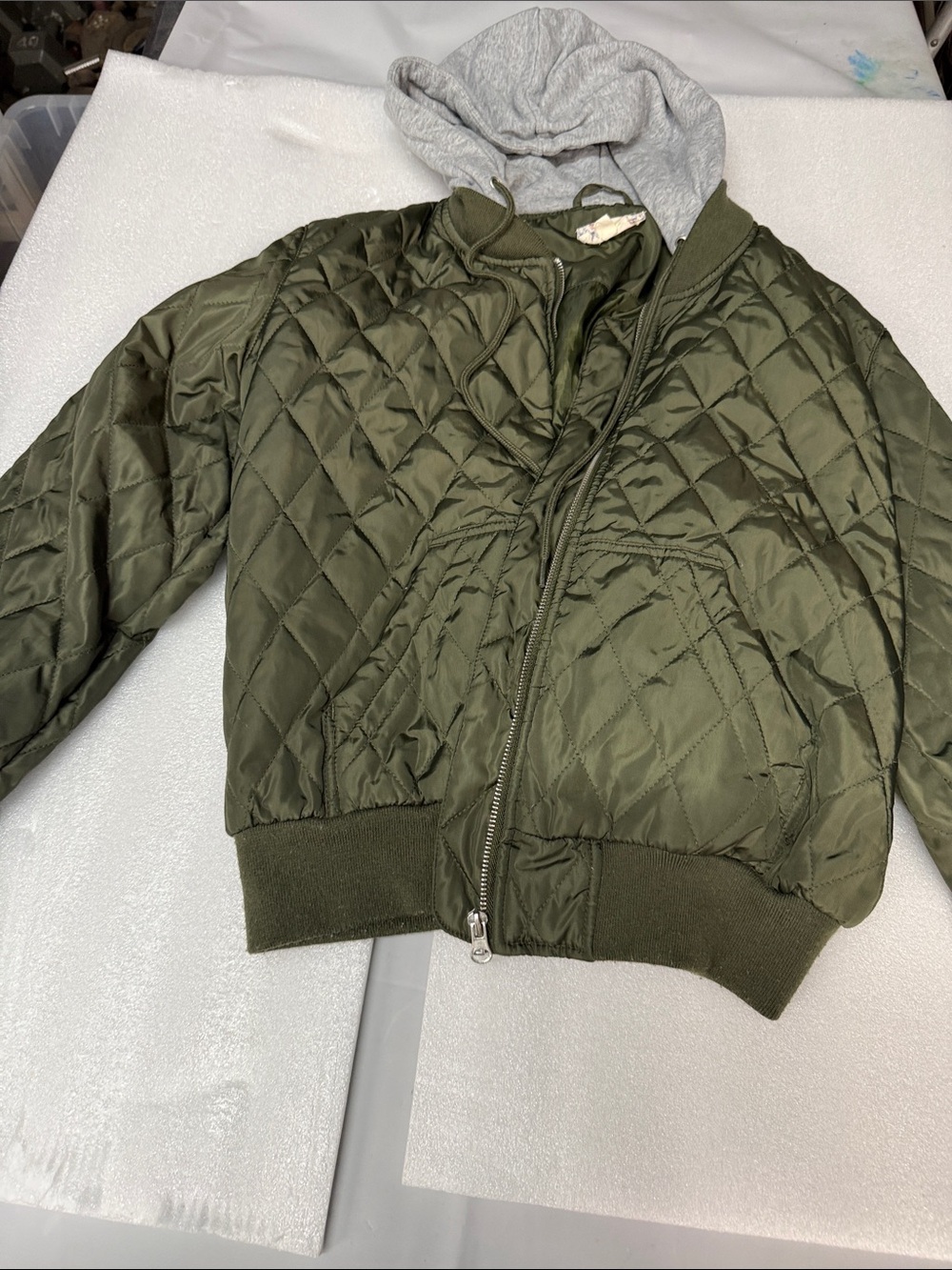 Pink Republic Olive Quilted Hooded Bomber Jacket